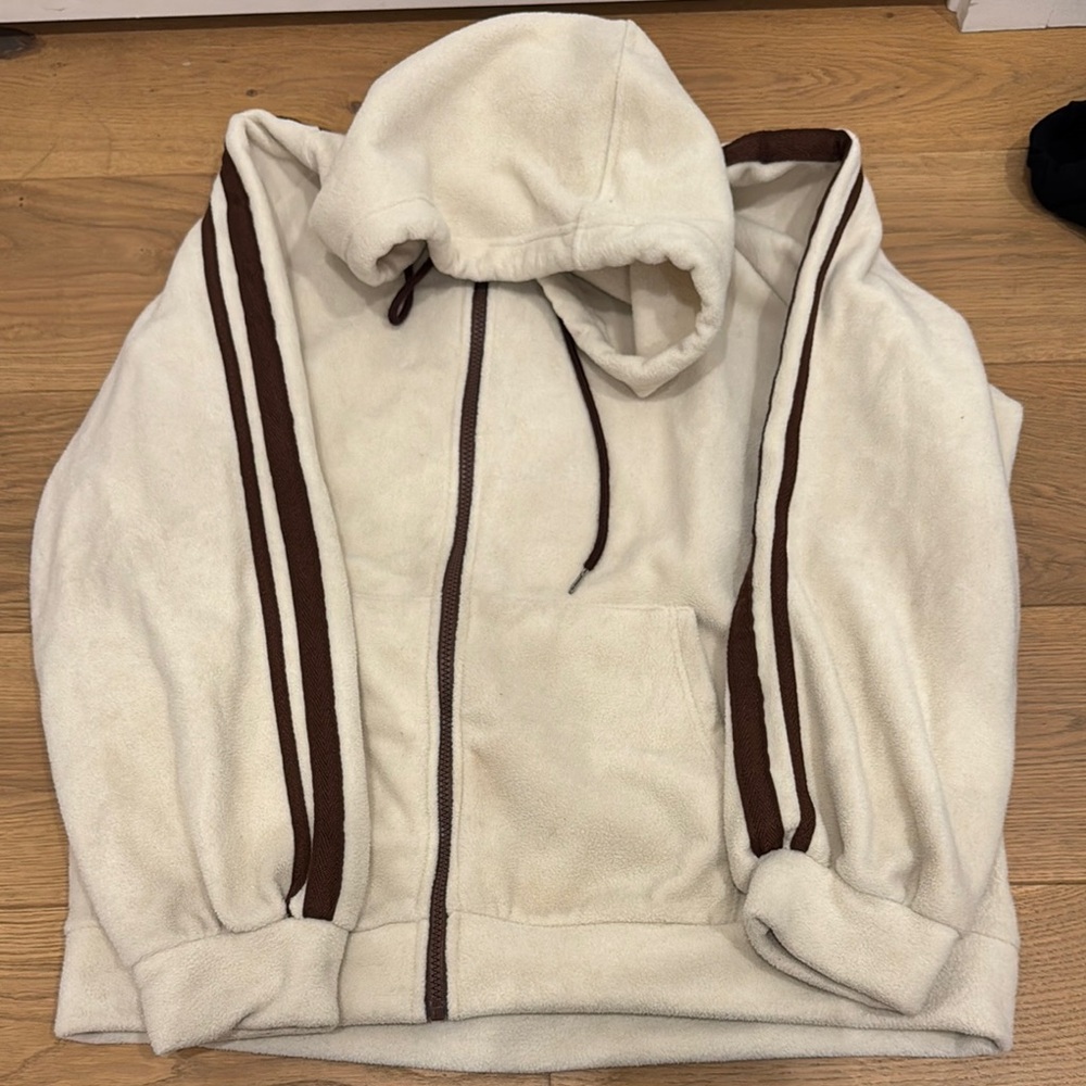 Vintage Cream Hoodie with Brown Stripes